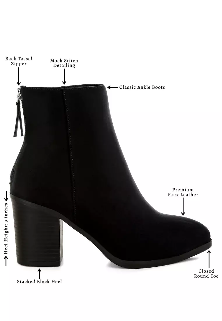 Lycra Block Heel Ankle Boots In Black