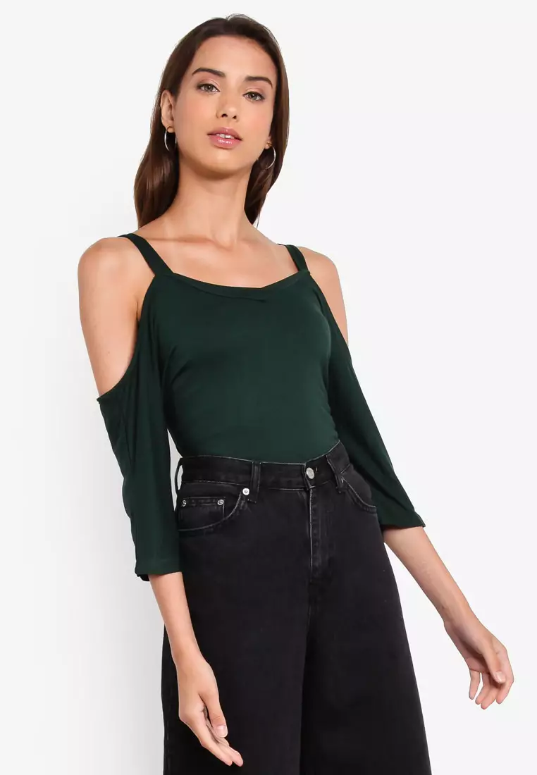 Buy ZALORA BASICS Basic V Neck Cold Shoulder Top 2024 Online