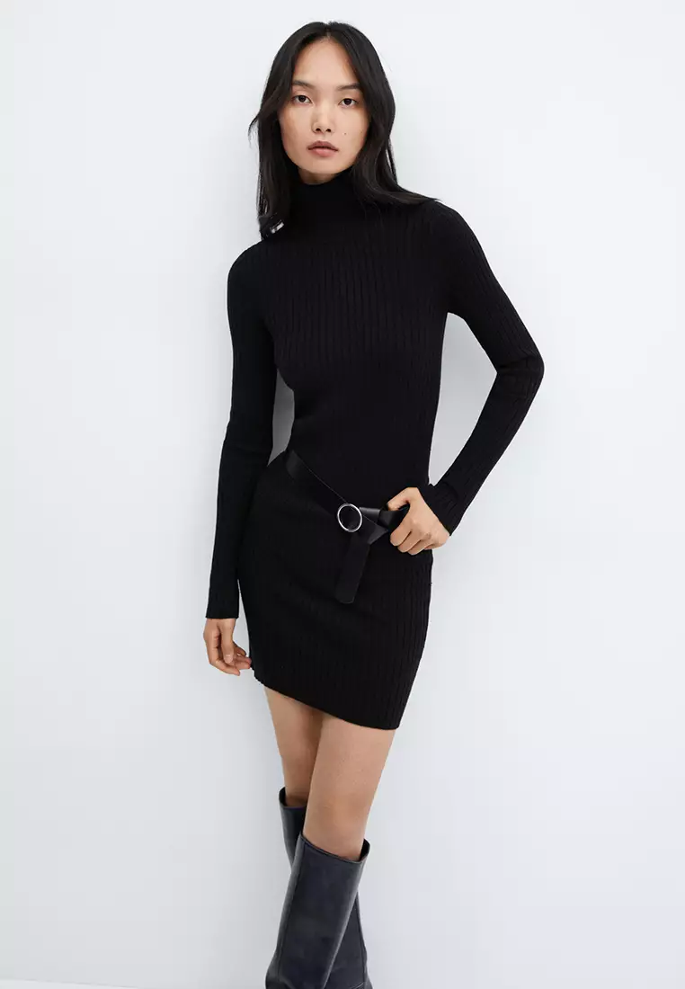 Black fitted turtleneck dress store