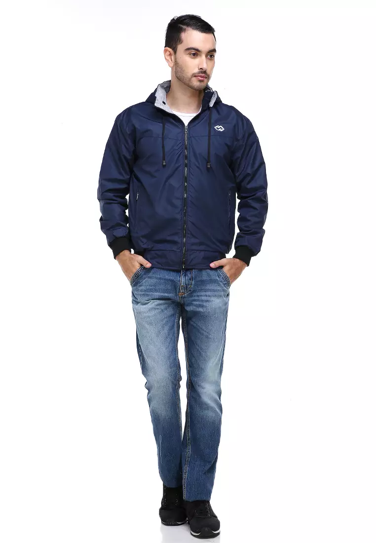 Clover Jaket Parasut Hoodie Pria 2 IN 1 Casual Jacket Two Tone Material Despo Parka Fleece ORIGINAL - Navy Gray