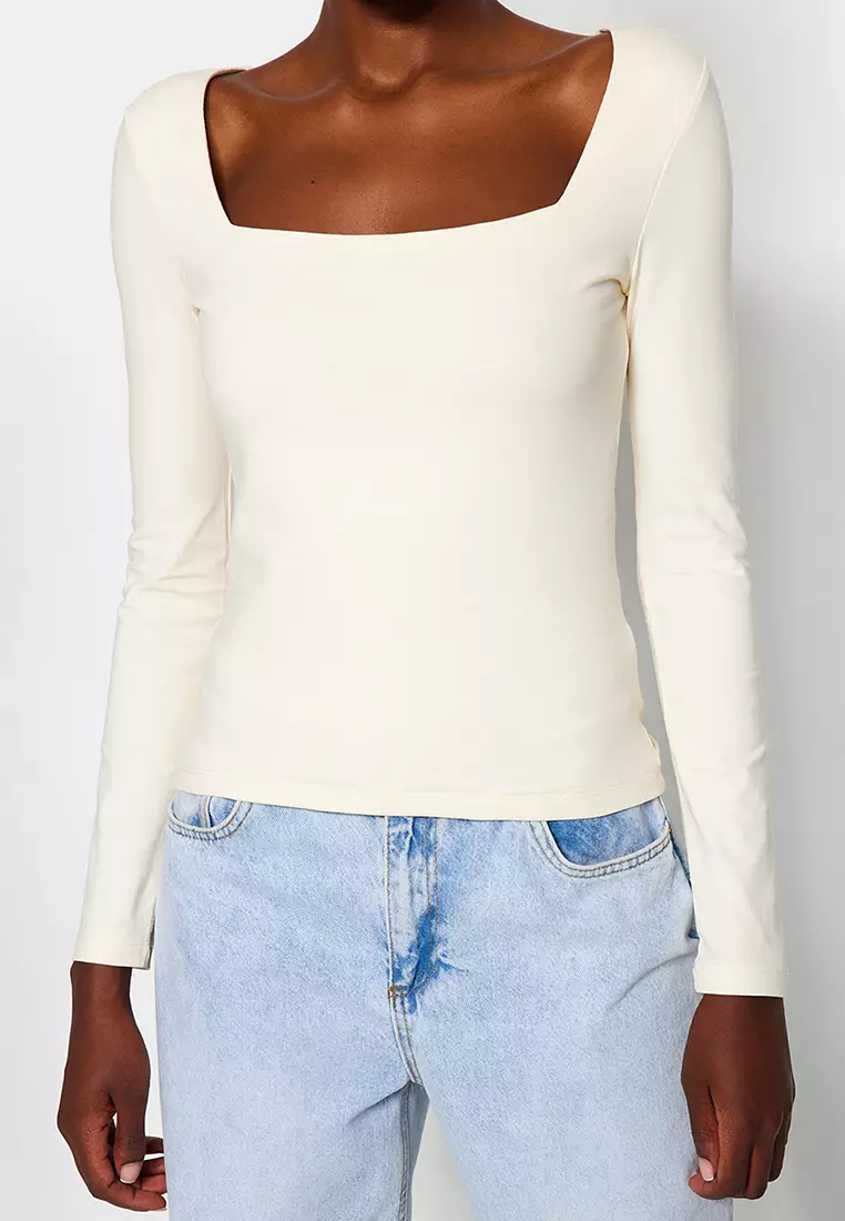 Square Neck Fitted Knit Top