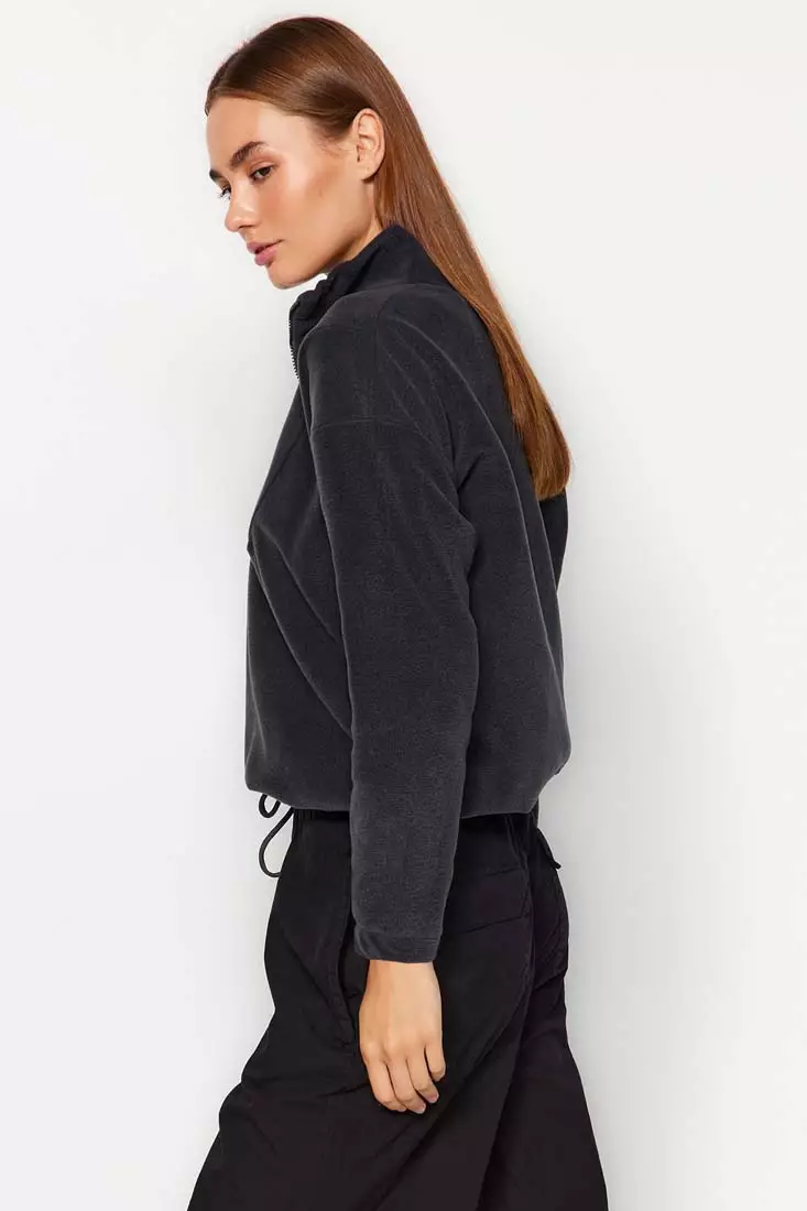 Zipper Detail Fleece Knitted Sweatshirt