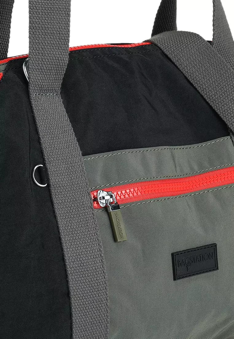 Colour Block Nylon Convertible Top Handle Bag