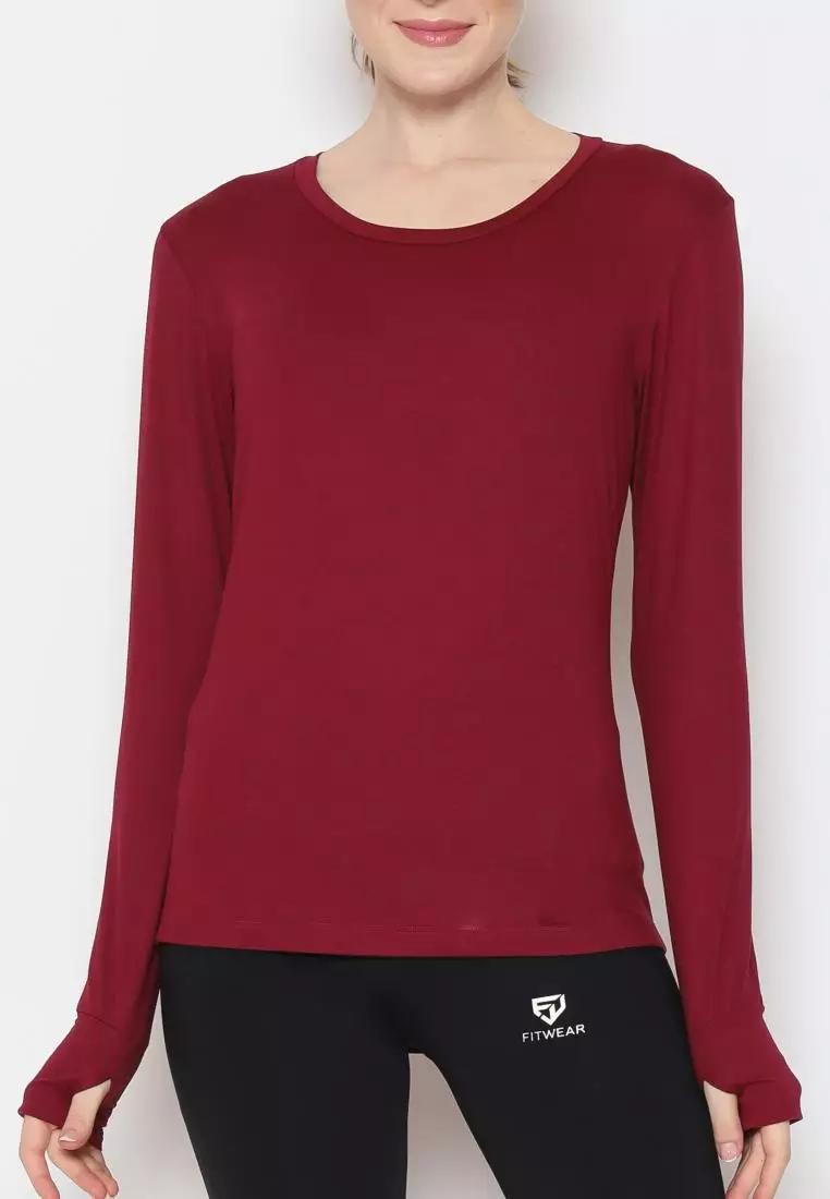 Fitwear - Kaos Olahraga Wanita NEW AURORA LS BASELAYER EAZYDRY - BURGUNDY