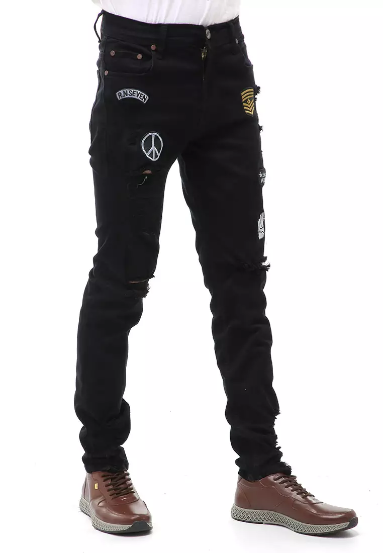 Locko Long Pants Celana Panjang Pria Ripped Jeans Material Denim ORIGINAL - Black