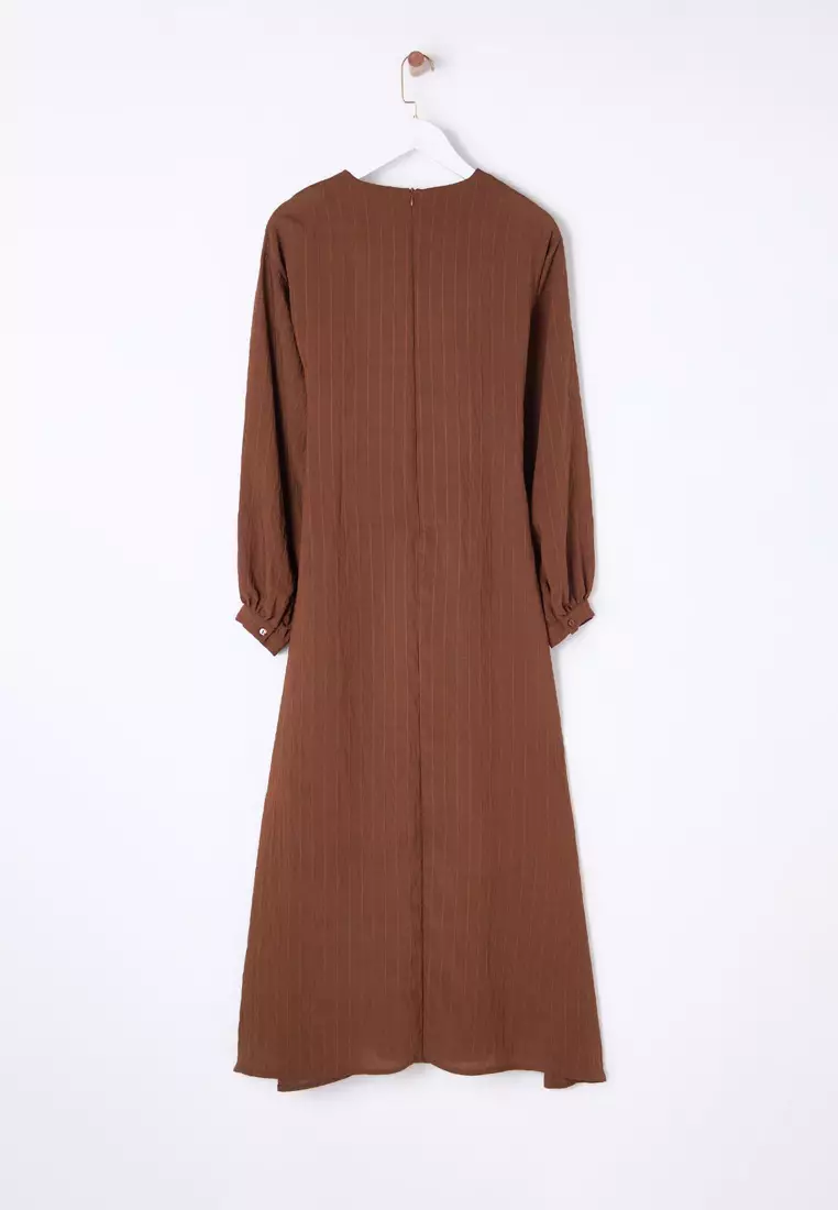 Brown Front Tie Woven Dress TCTSS24EB00131