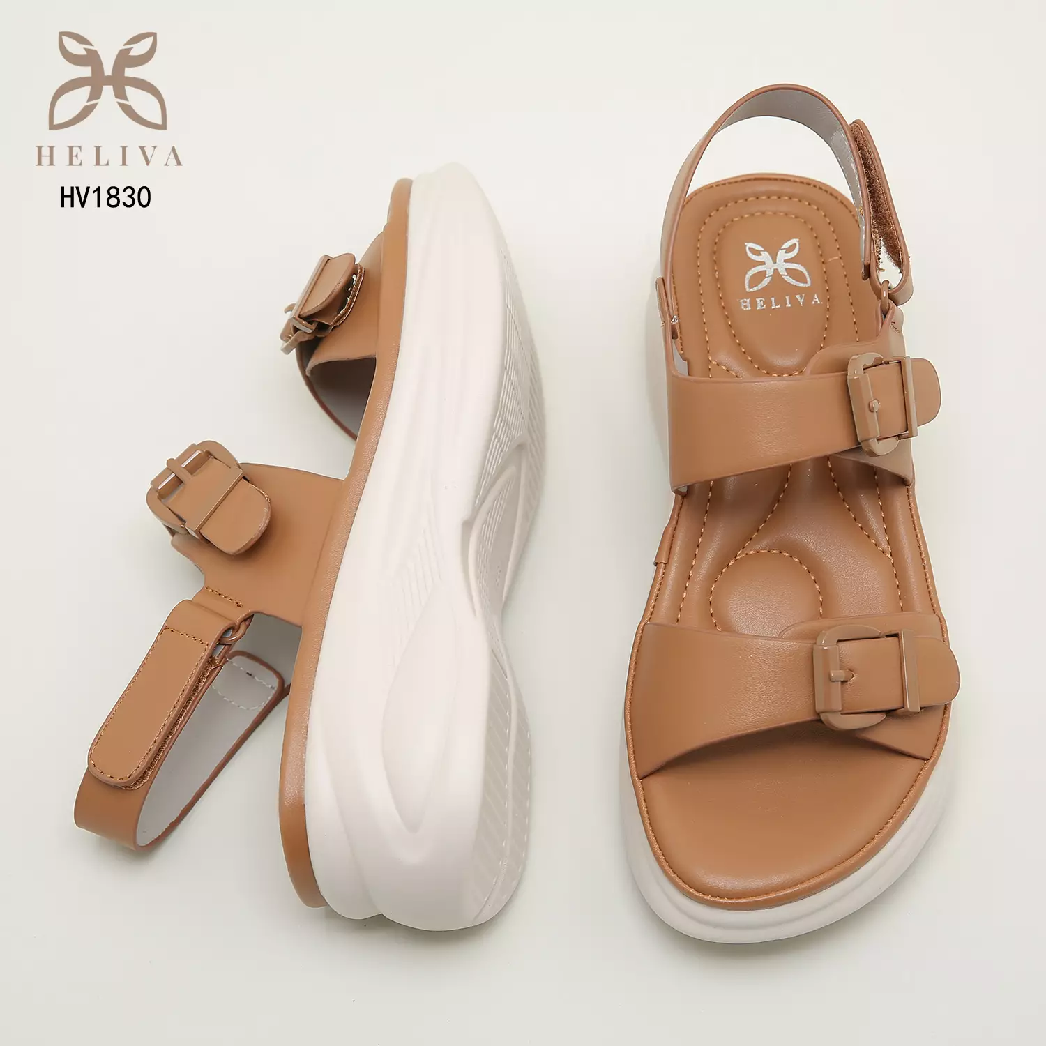 Heliva Savira Sandal Wedges Strap Buckle Hook Ankle Wrap Velcro