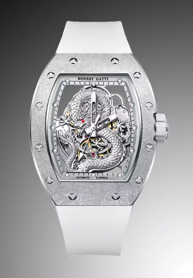 Automatic Unisex DRAGON Stainless Steel Watch, Rubber Strap
