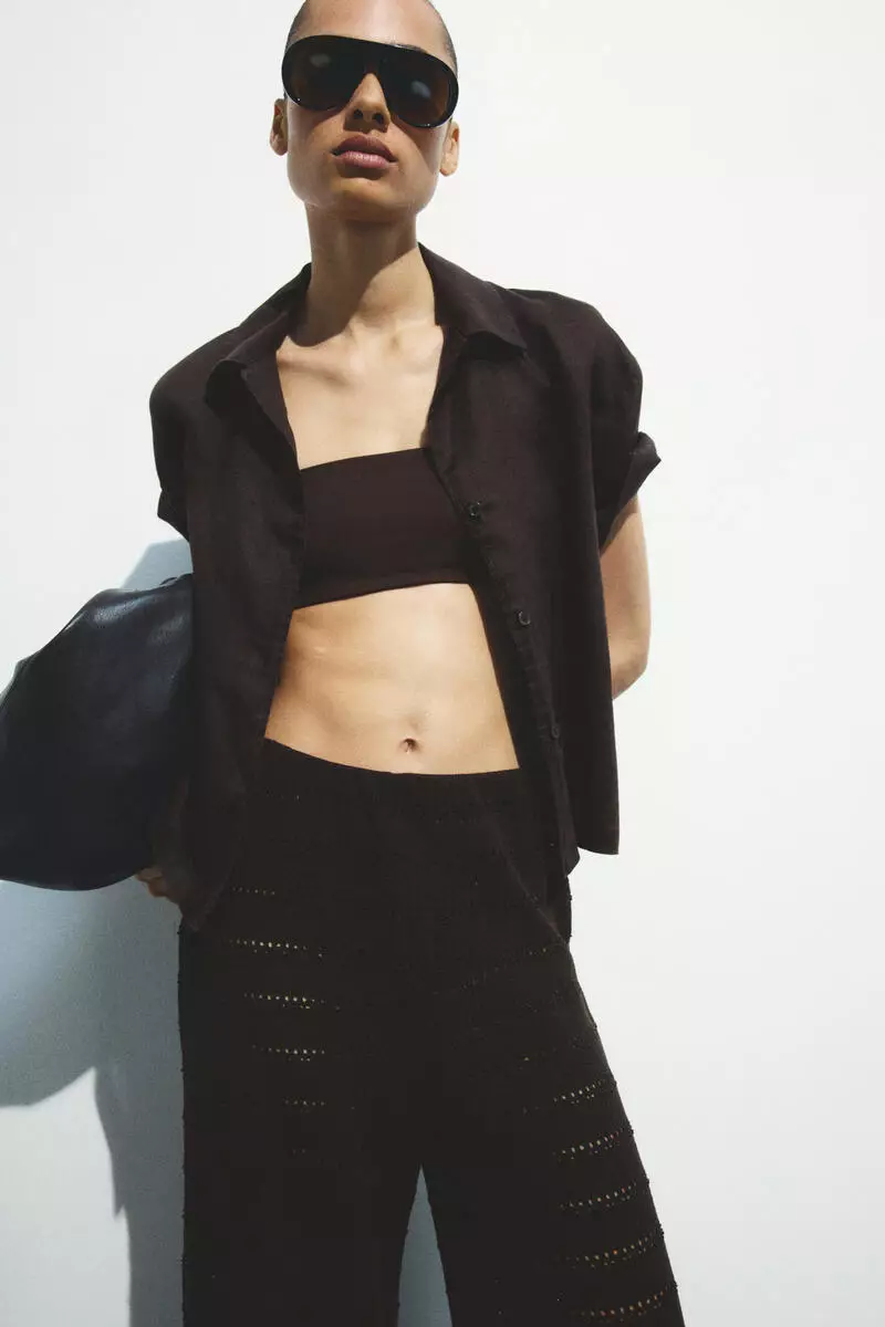 Wide textured-knit trousers