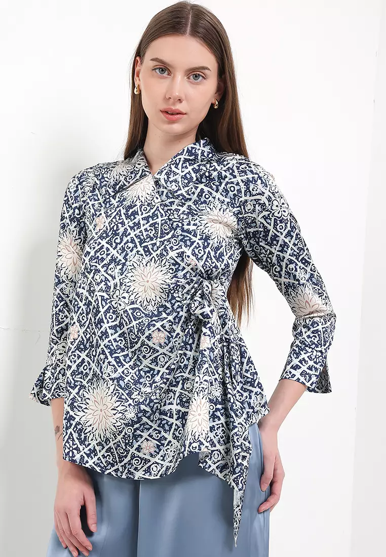 Atasan Blouse Wanita Spesial Seruni Merona Collection Felora Premium Stretch Silk Blue