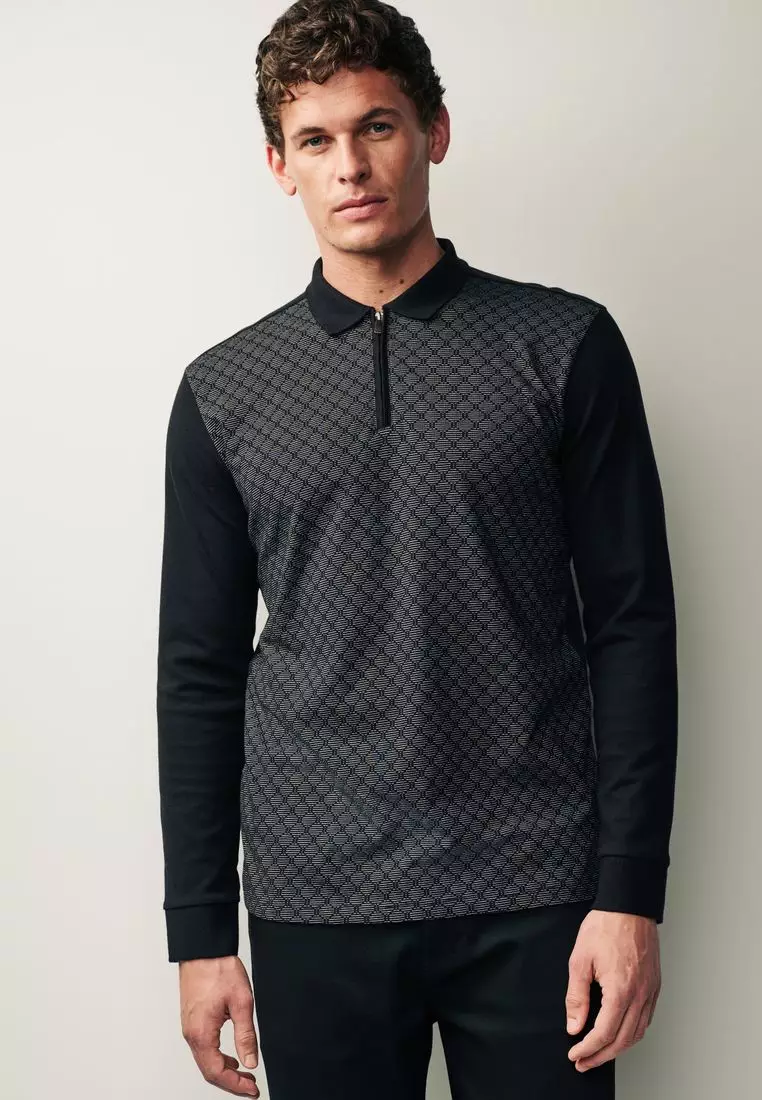 Buy NEXT Textured Long Sleeve Polo Shirt Online ZALORA Malaysia