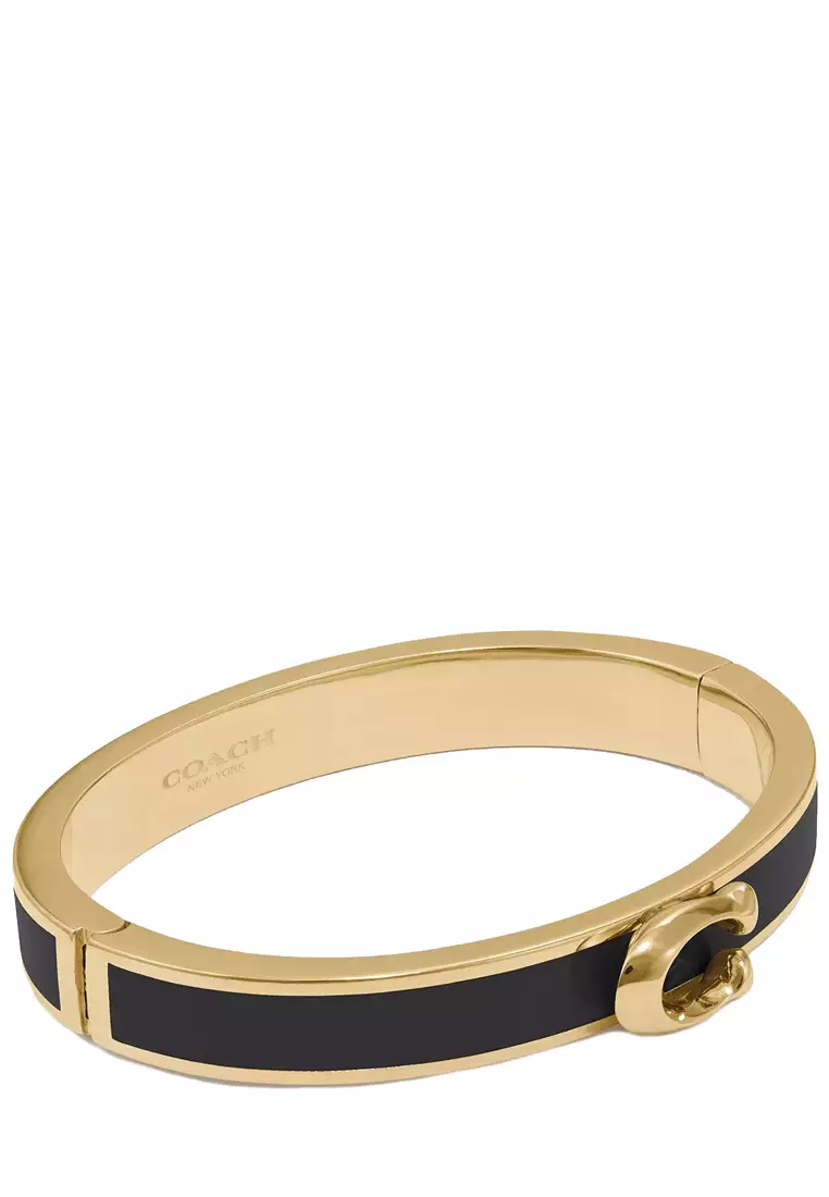 Buy COACH Coach Signature Push Hinged Bangle Bracelet in Gold/ Black ...