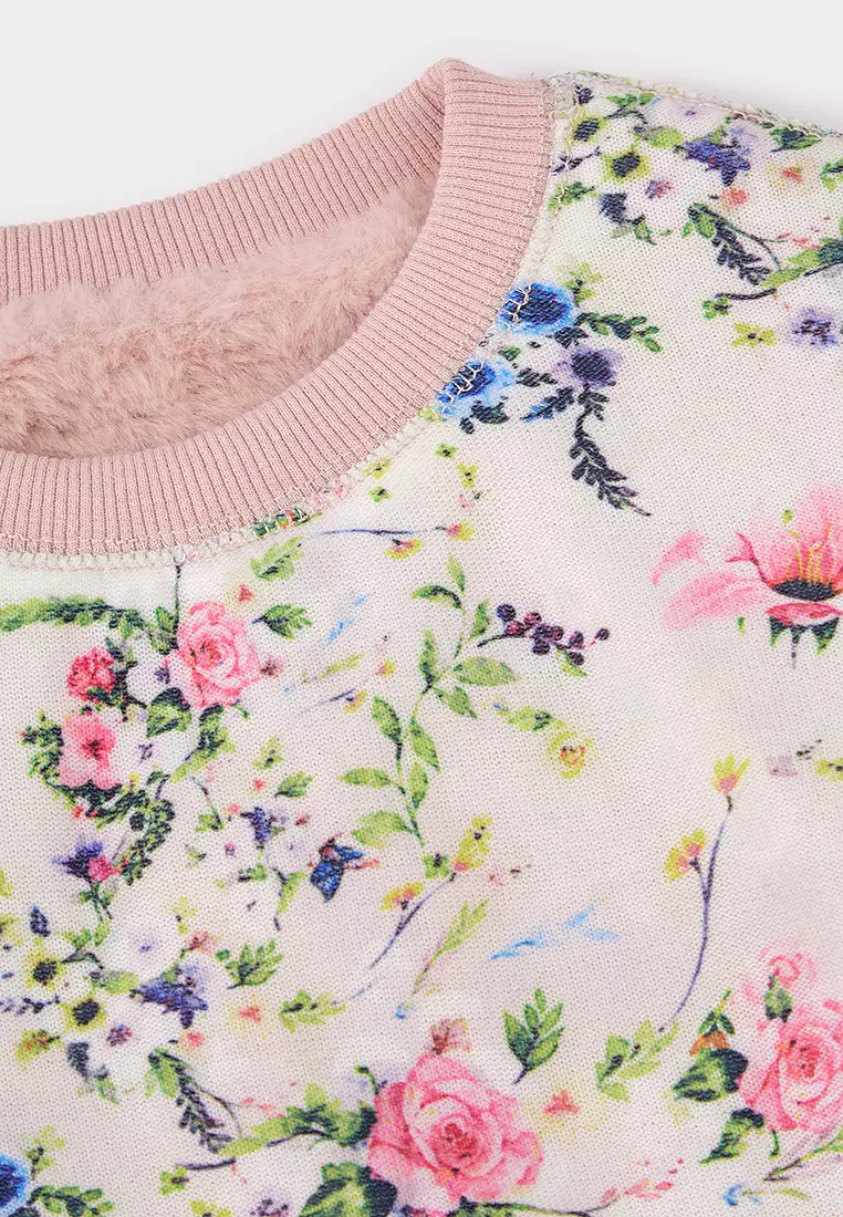 Faye Cathy Reversible Faux Fur and Floral Print Sweatshirt