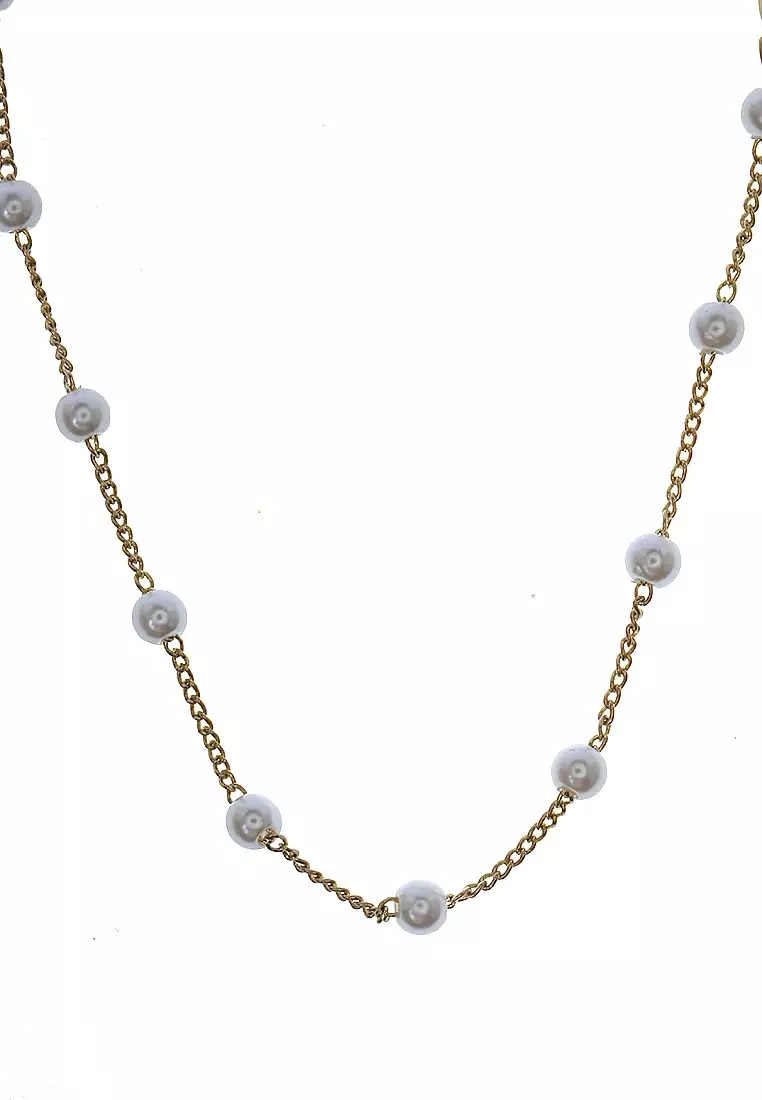 Gelang Set Mutiara Coin Pendant Aksesoris Wanita Premium Quality - Emas