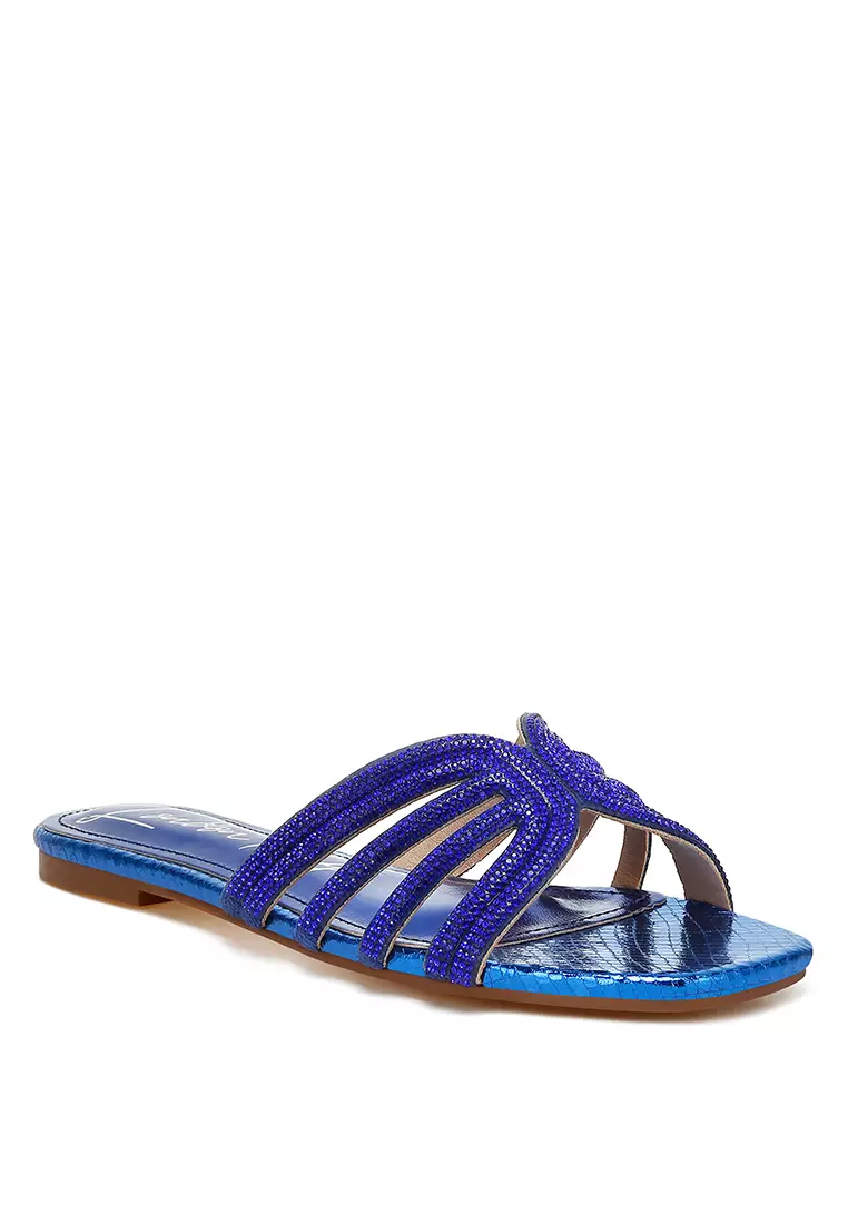 Royal Blue Rhinestone Cut Out Flats