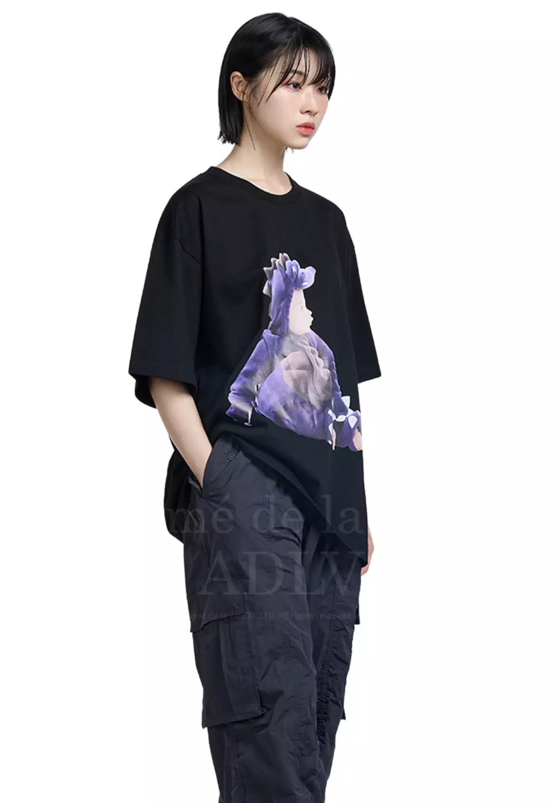 Baby Face Short Sleeve Tshirt - Black Purple Dinosaur