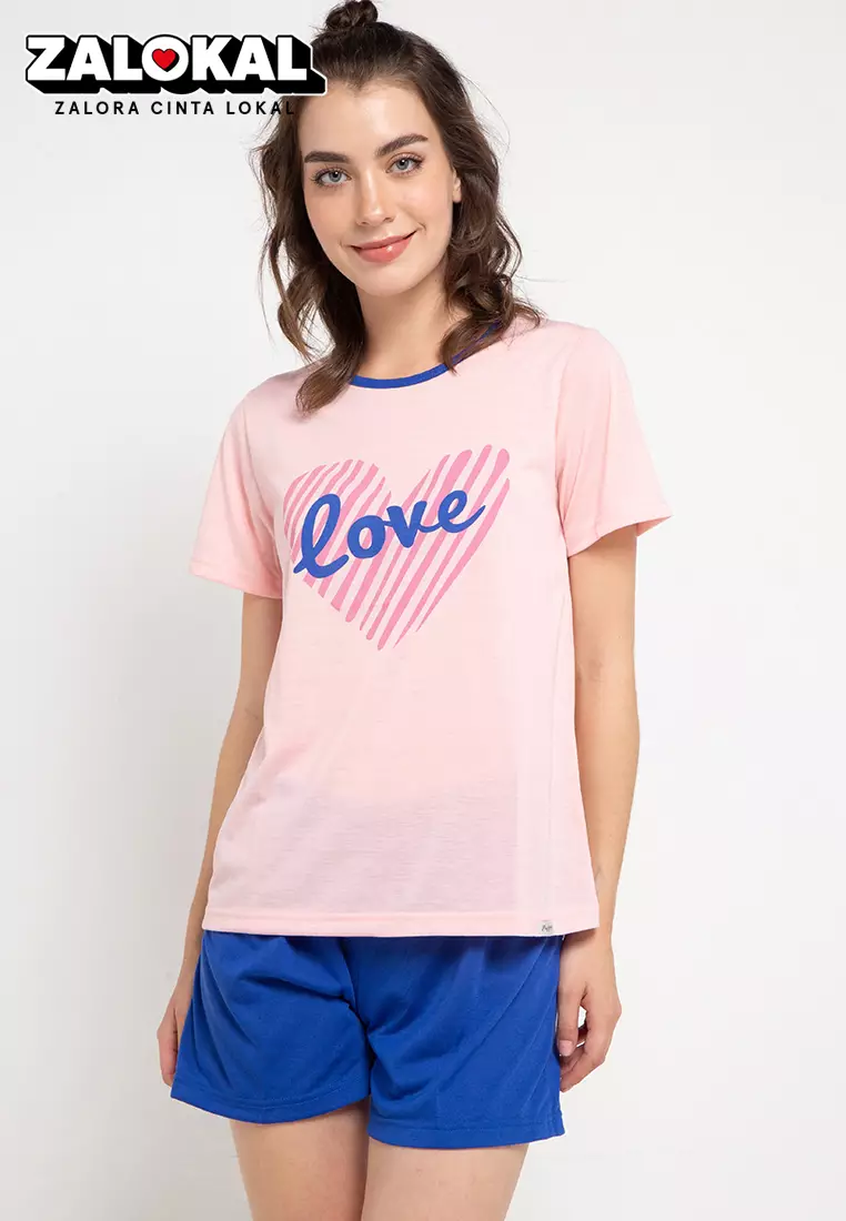 Pyjama Short Sleeve Short Pants Print Love Royal Sleepwear