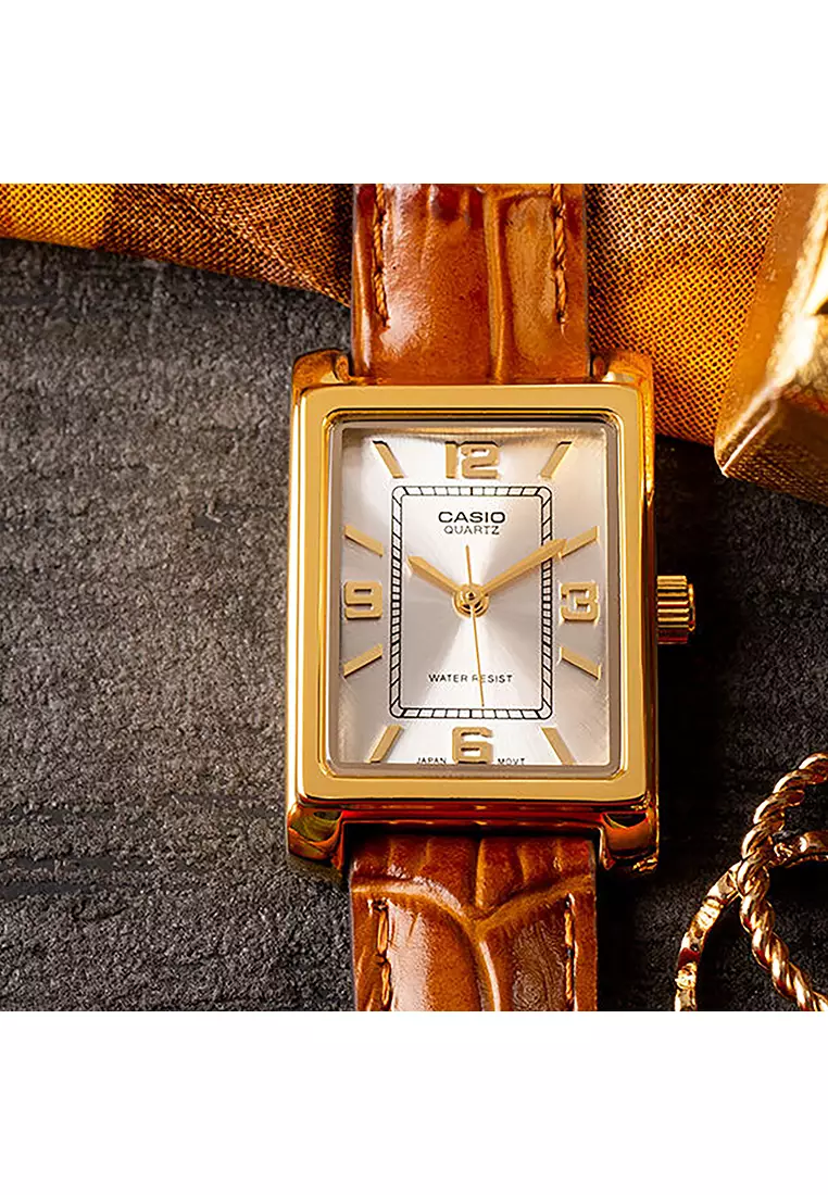 Women Analog Watch LTP-1234GLL-7A Brown Genuine Leather Strap
