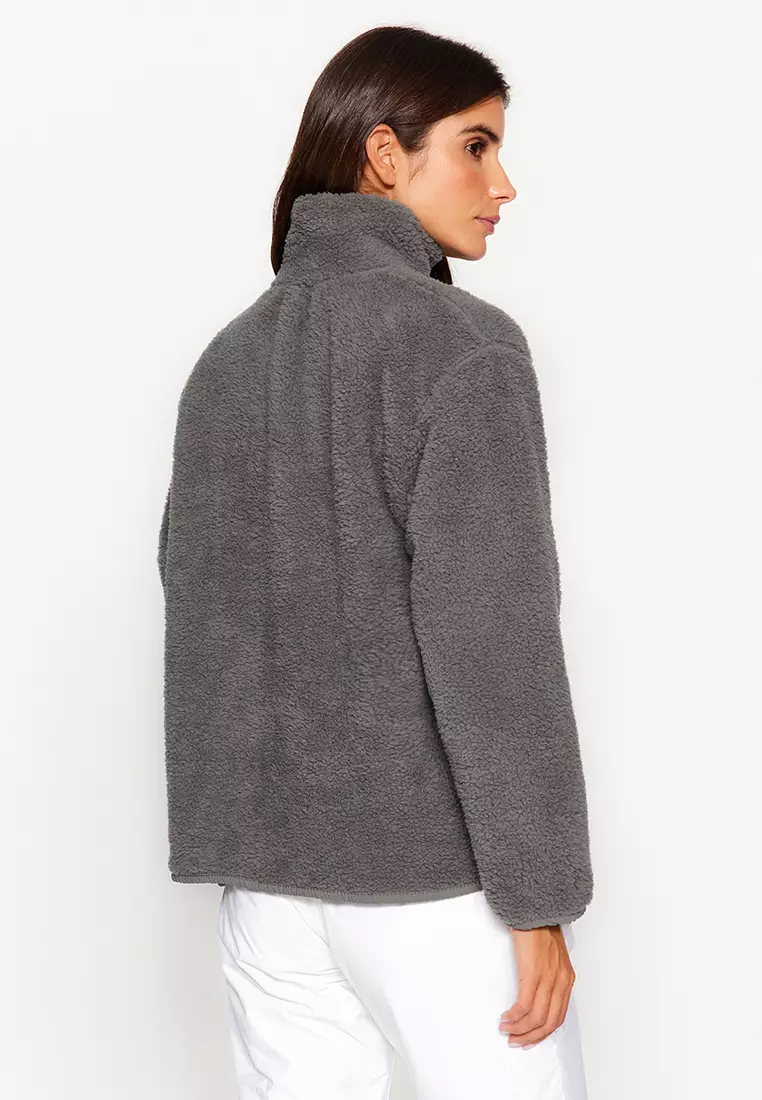 Winter Essentials Anthracite Thick Fleece Zippered Stand Collar Pocket Knitted Sweatshirt Twoaw24Sw71