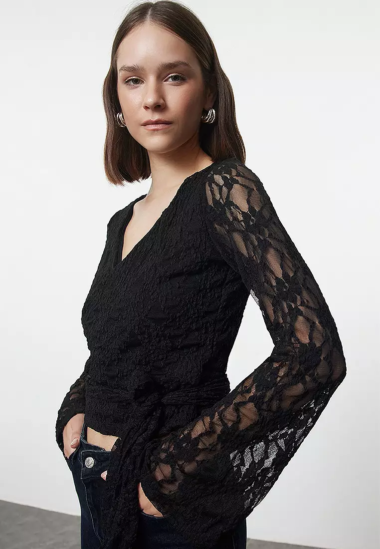Lace Crop Wrap Blouse