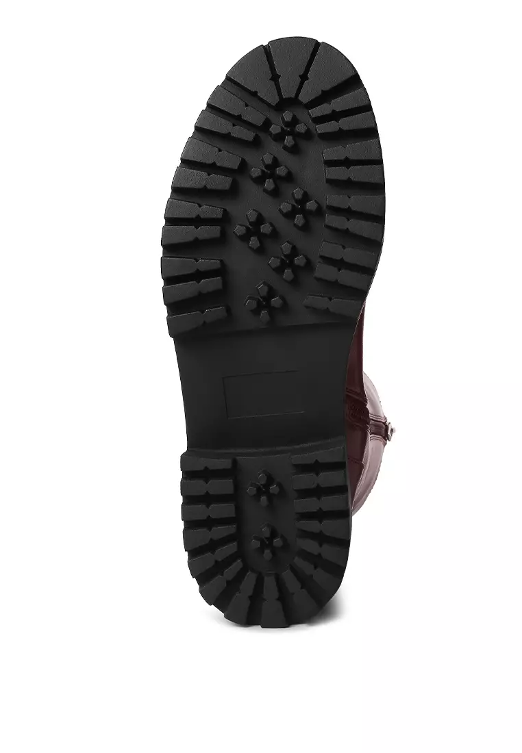 Burgundy Panelled Lug Sole Boots