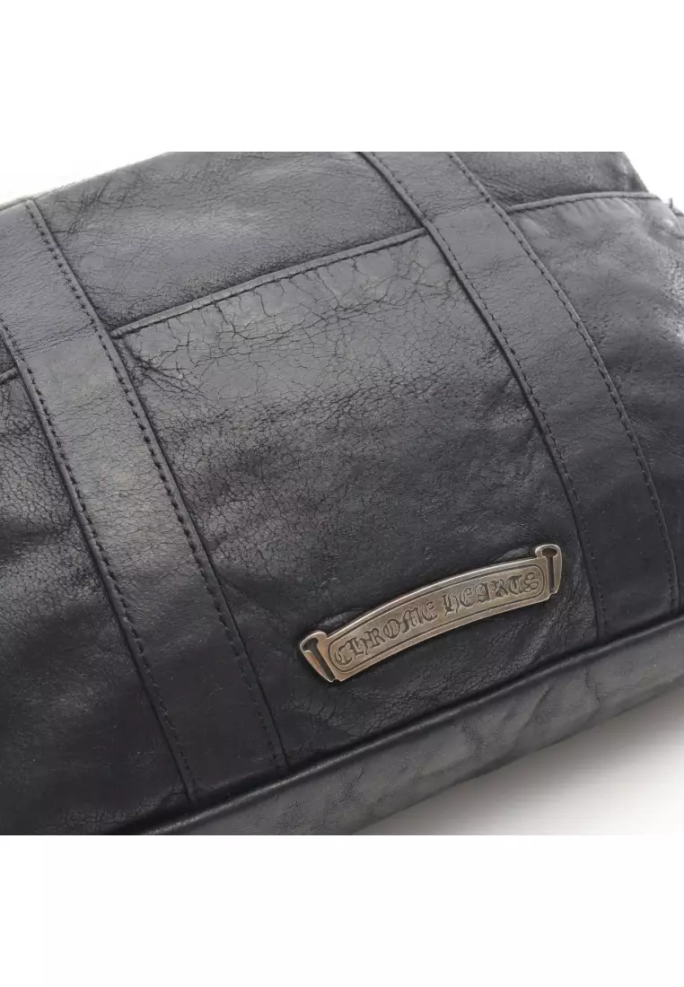 Pre-Loved Chrome Hearts Large Dagger Zip Clutch Pouch leather black Silver