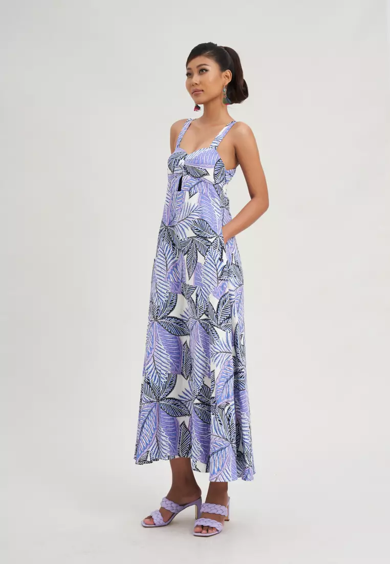 PURPLE TROPICAL LINEN DRESS
