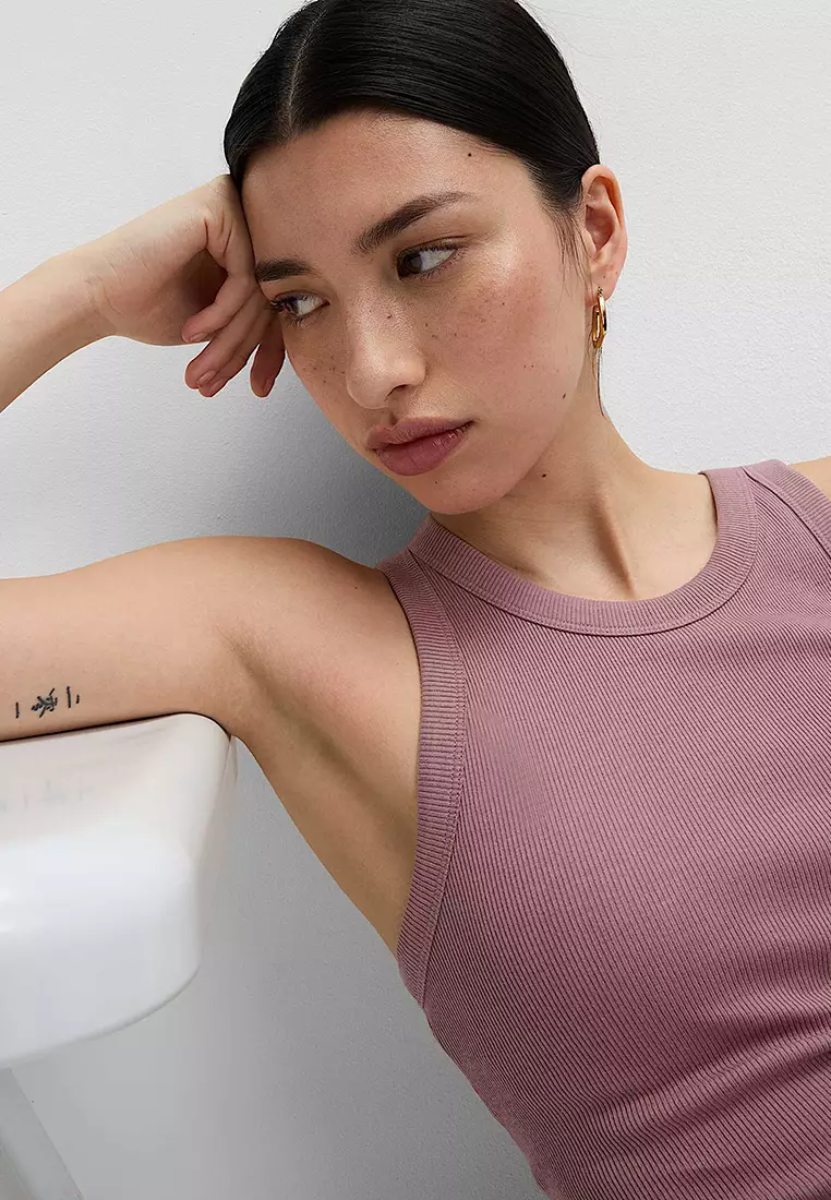 Cotton Rich Ribbed Scoop Neck Bra Vest Top