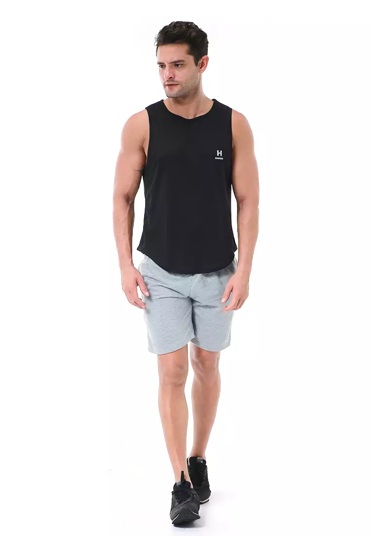 Bobby Atasan Kasual Pria Singlet Gym Motif Polos Sleeveless Sports Shirt Material Polyester Fiber ORIGINAL - Black