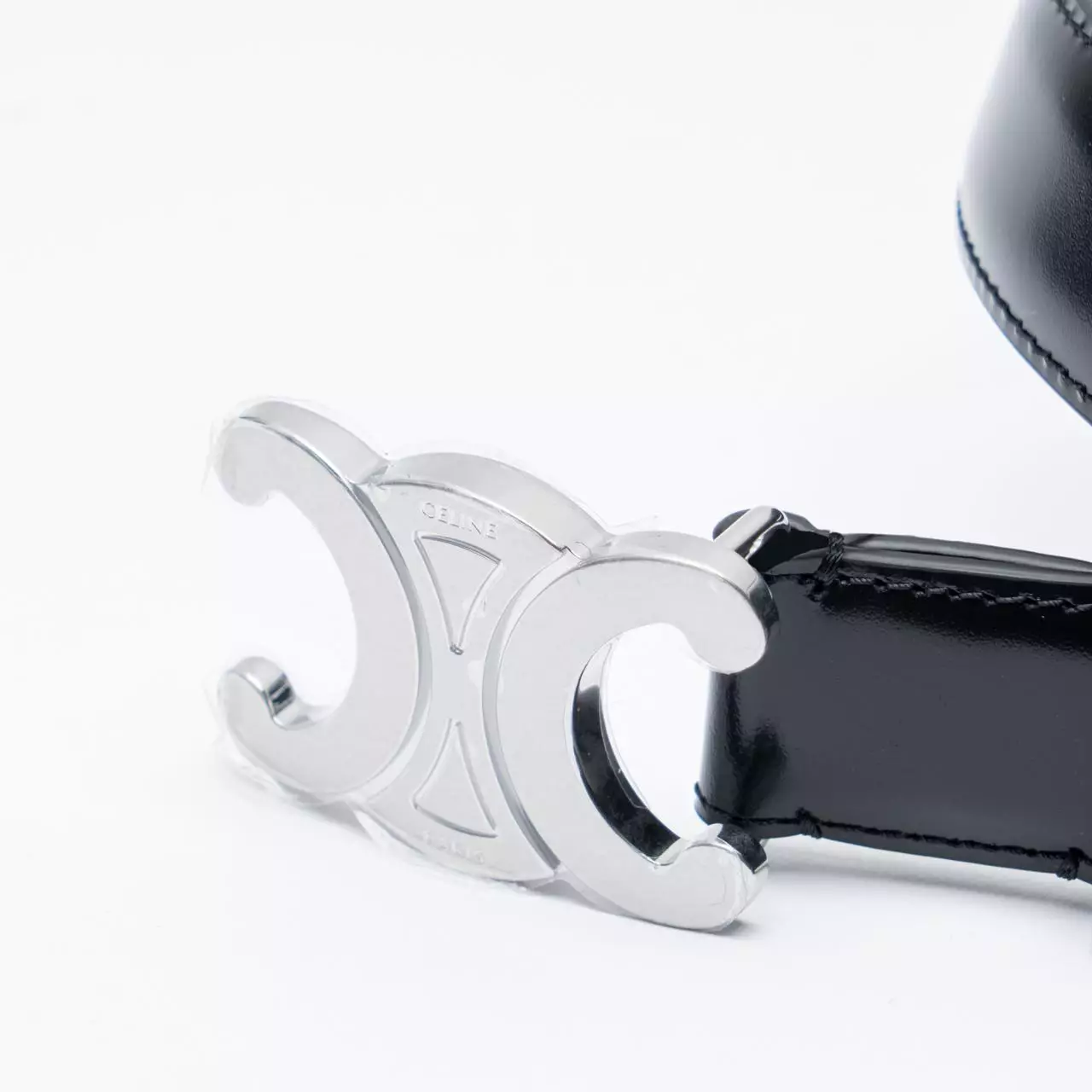 [7.7 SALEBRATION] Medium Triomphe Belt 25mm Taurillon Leather Black Shw