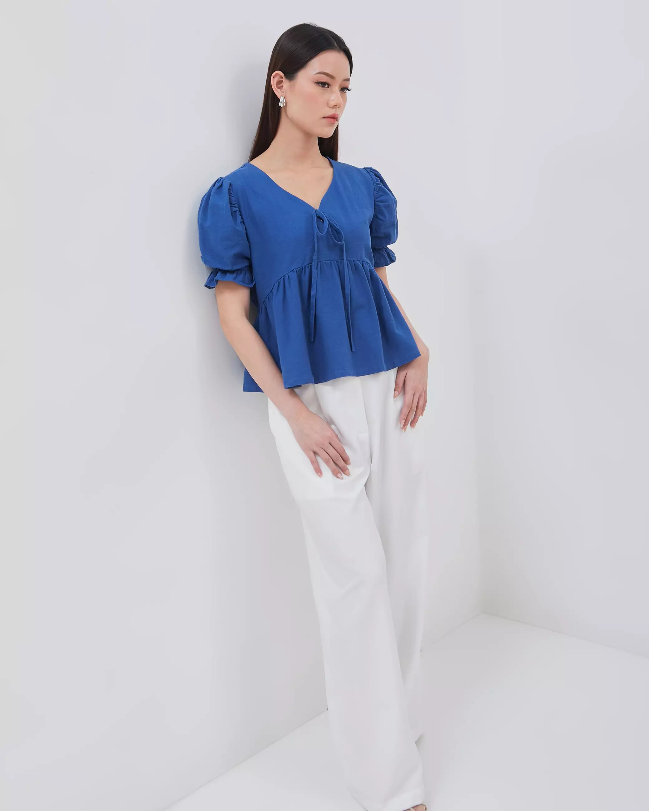 Urban Exchange Ziva Blue Blouse - Atasan Blouse Puff Sleeves Warna Blue