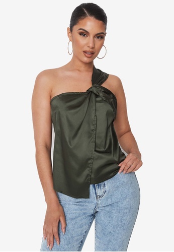 MISSGUIDED 綠色 Satin One Shoulder Top 81F80AA9815B80GS_1