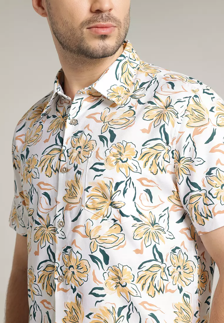MOC - Kemeja Motif Pria Lengan Pendek Harvest - White