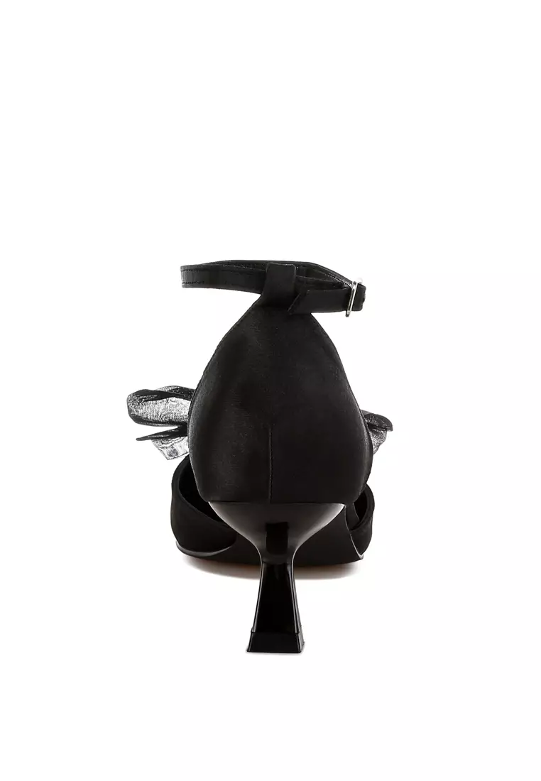 Bow Detail Satin Sandals in Black