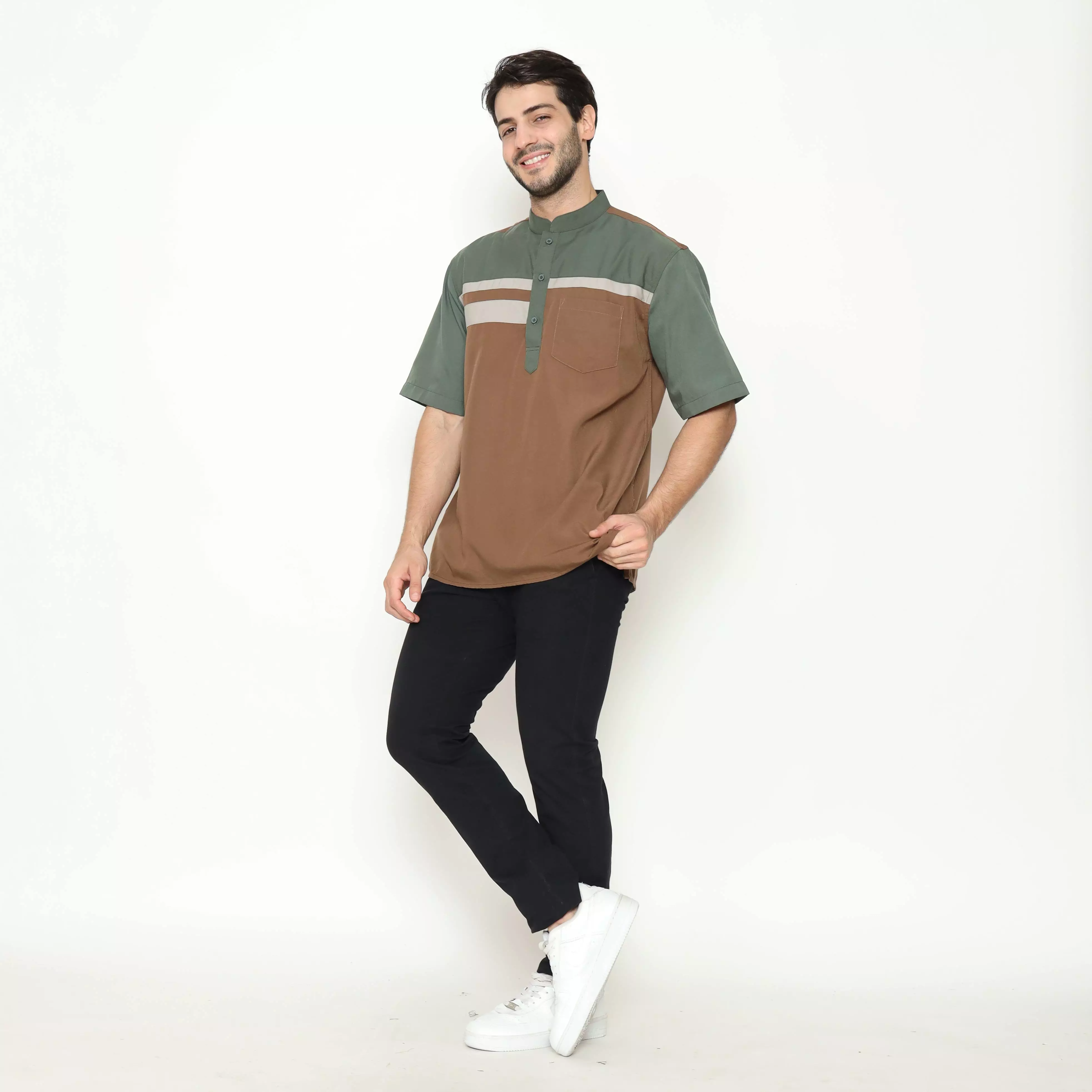 AMK Kemeja Koko Pria Lengan Pendek KK BB 009 S/s Cap 6 Brown