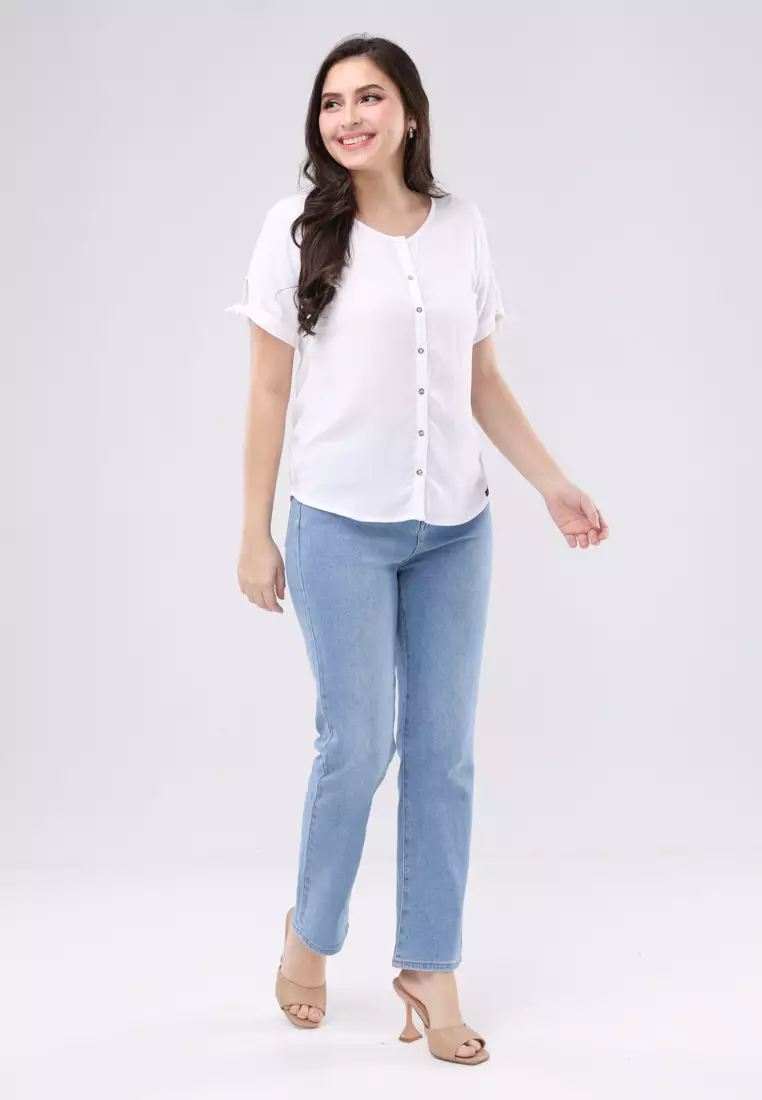 Plain Rayon Woven Short Sleeves Blouse