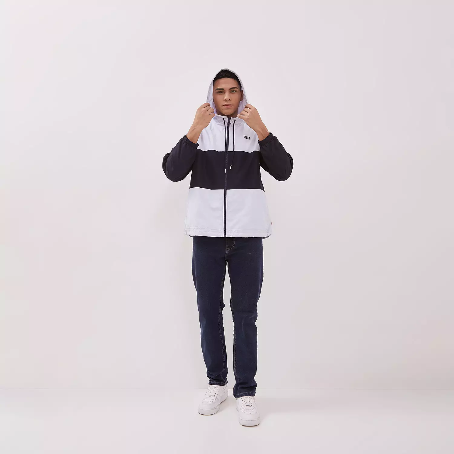 DUST Jaket Hoodie Unisex Color Blok Senara LT.Grey Navy (D.5406-U)