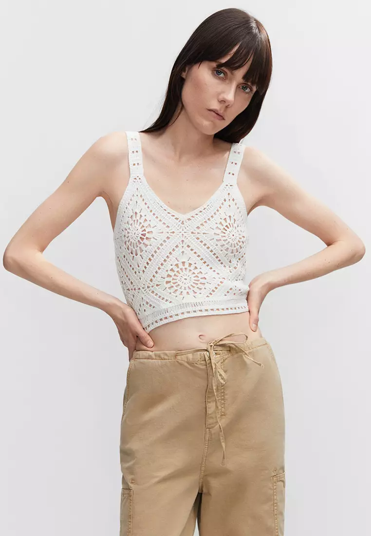 Buy Mango Openwork Knitted Crop Top 2024 Online