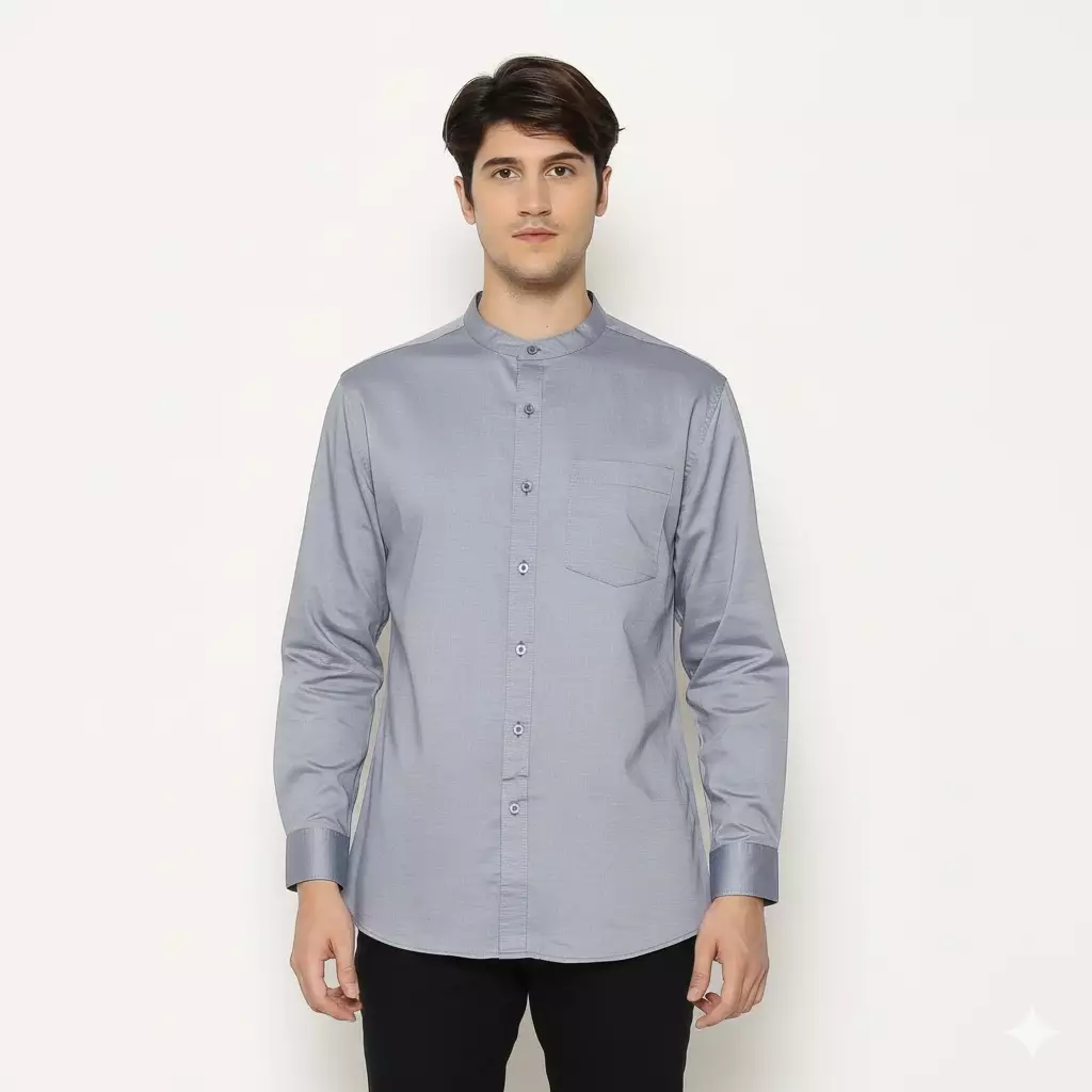 Lawell Baju Koko Pria Lengan Panjang Slim Fit Warna Silver Blue – LAQKFLKKQO201QCTNQNM