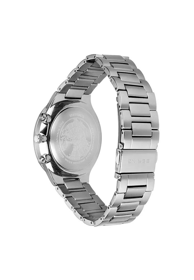 Men's Silver Titanium Strap with Titanium links and Black Dial Quartz Watch - 11743-709