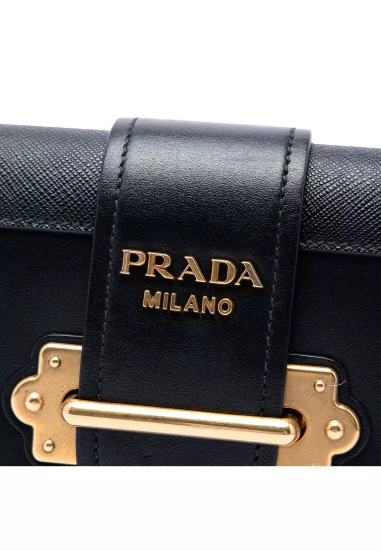 Pre-Loved Prada City Calf And Saffiano Cahier Chain Clutch