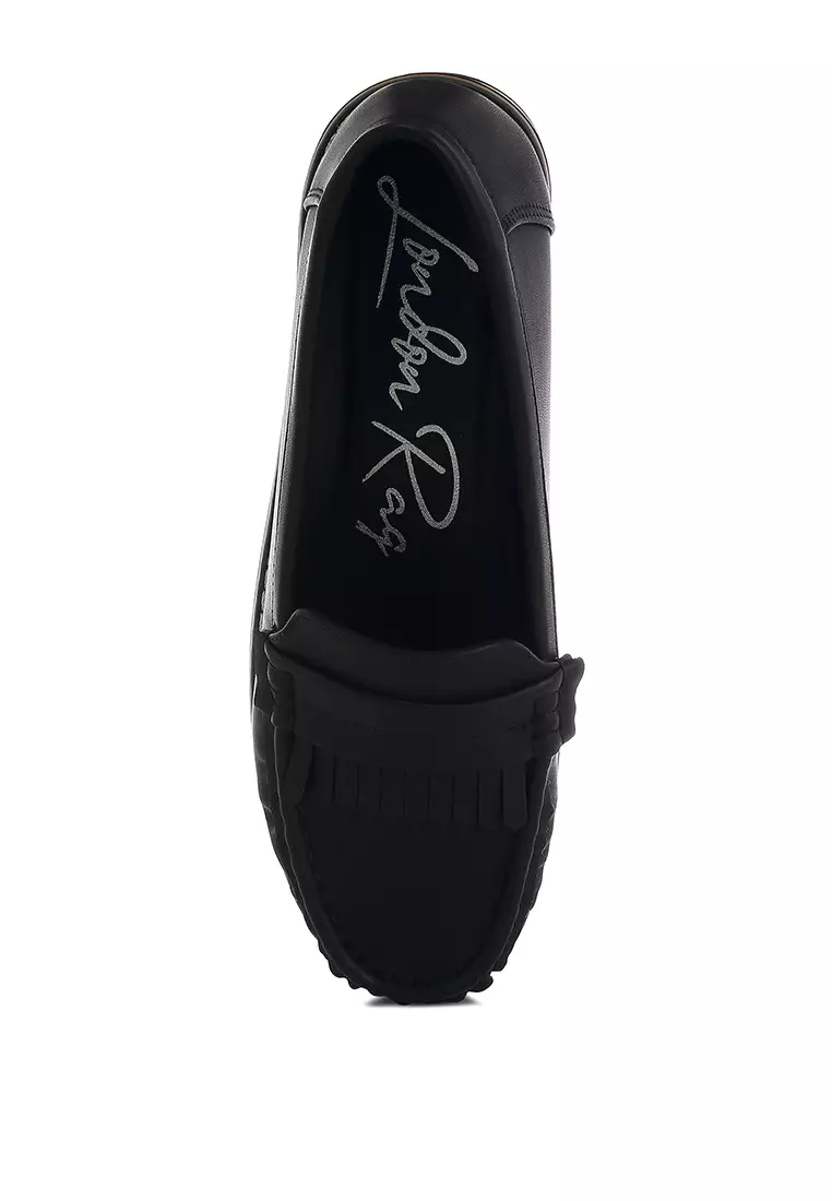 Fringed Nubuck Loafers in Black