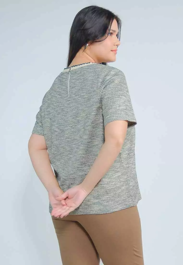 Milly Plus Size Krishna Multicolor Knitted Top with Scallop Ribbing