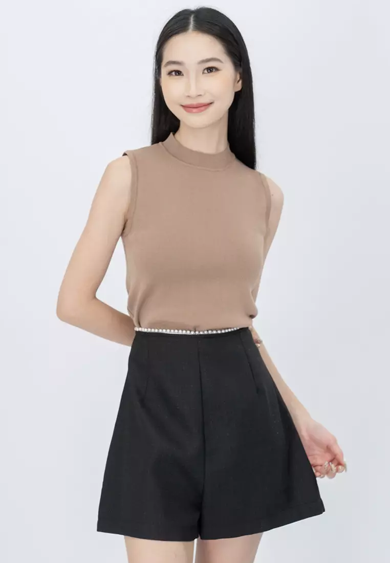 小香风珍珠中腰短裤