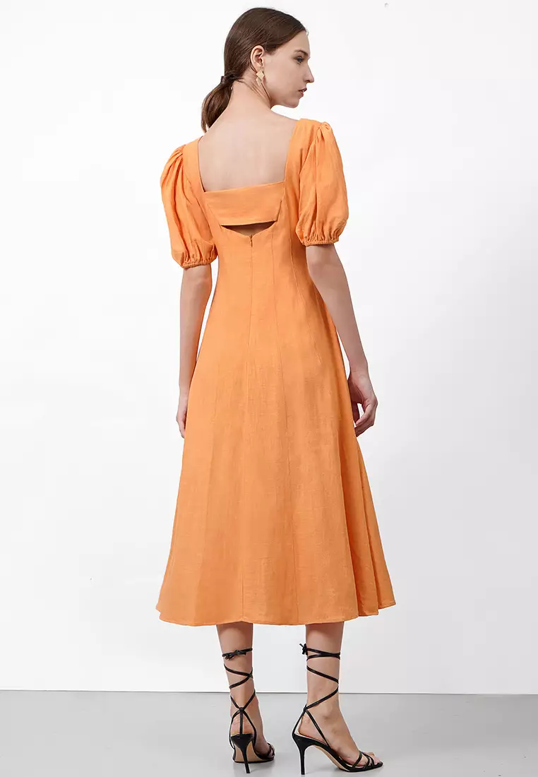 Bubble Sleeves Midi Dress