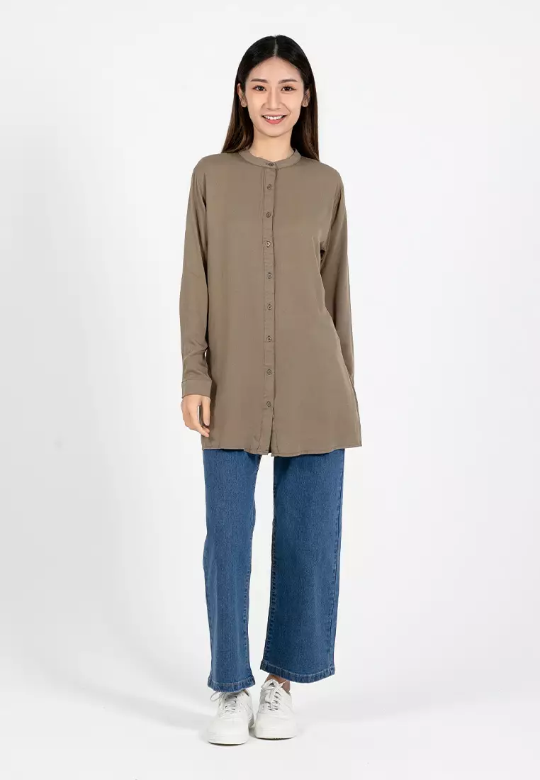 Forest Ladies Rayon Shirt Women Long Sleeve Tunic - 822405-48Olive