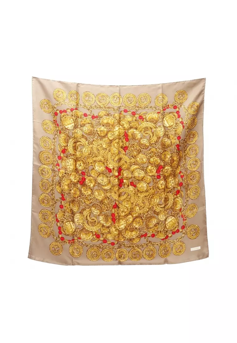 Chanel Pre-Loved Chanel coco mark scarf silk Brown gold