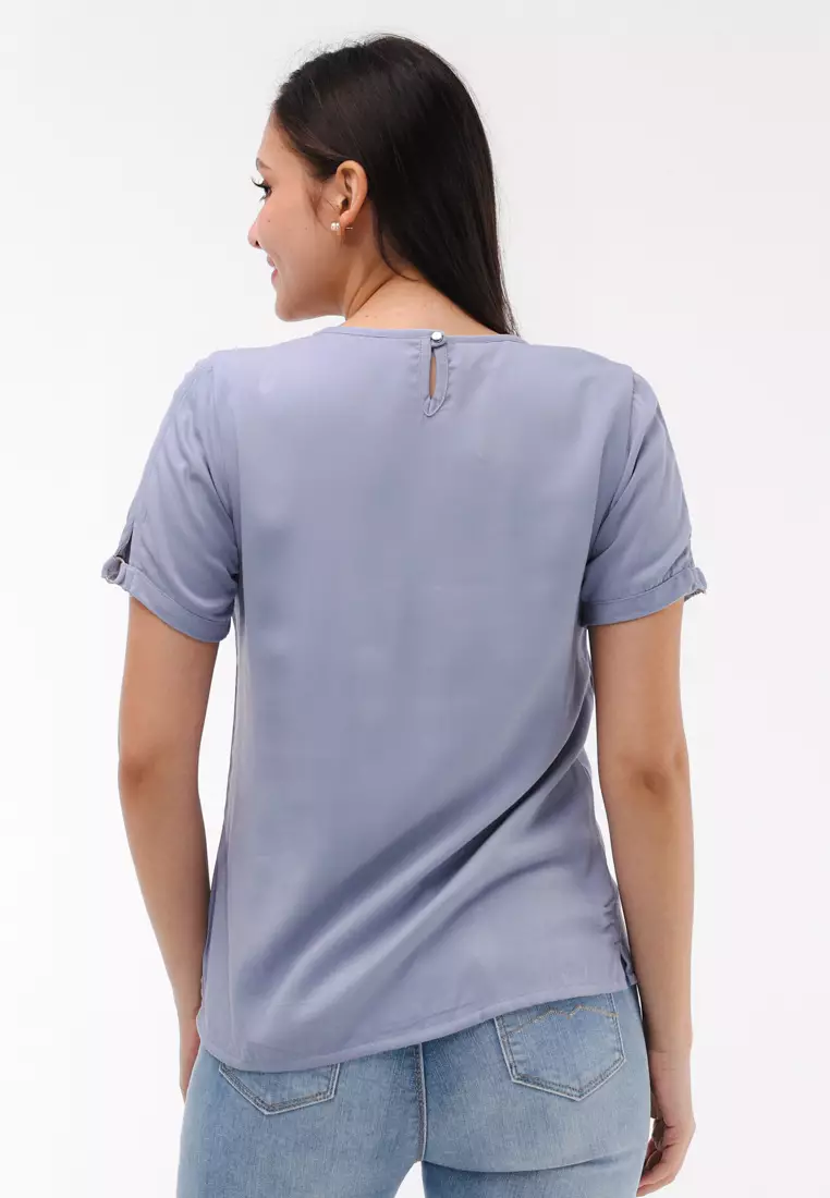 Single Twill Woven Short Sleeves Blouse