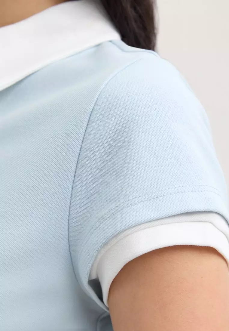 Contrast Collar Polo Crop Top - Blue