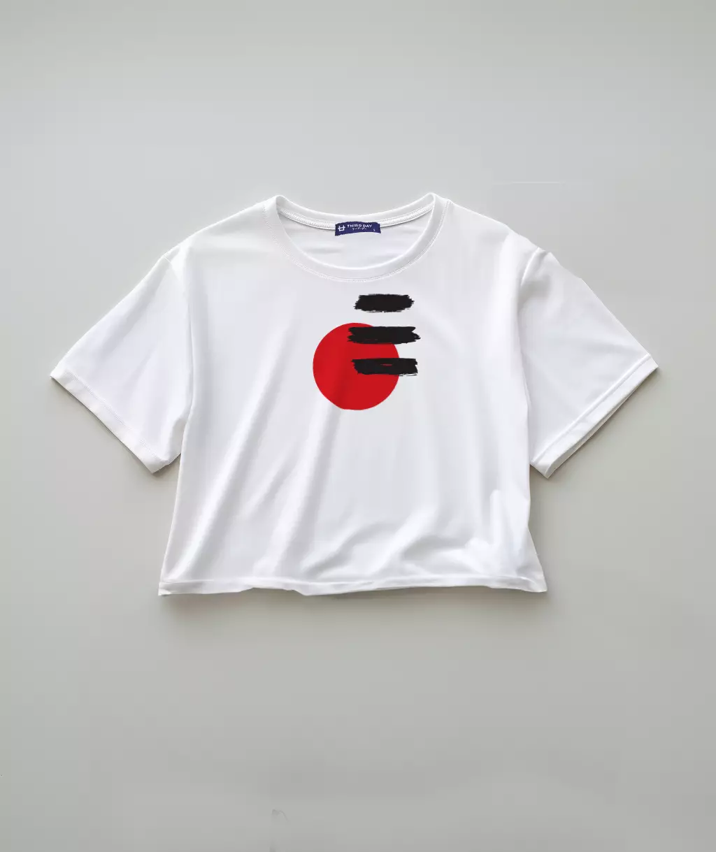 LTE88 kaos crop top oversize OLC wanita abstrak aesthetic simpel sun strokes putih